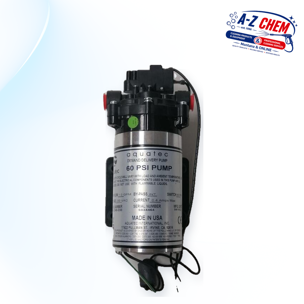 Aquatec Pump Carpet Cleaning Machine 60PSI 230V - product detail view 2 - A-Z Chem South Africa