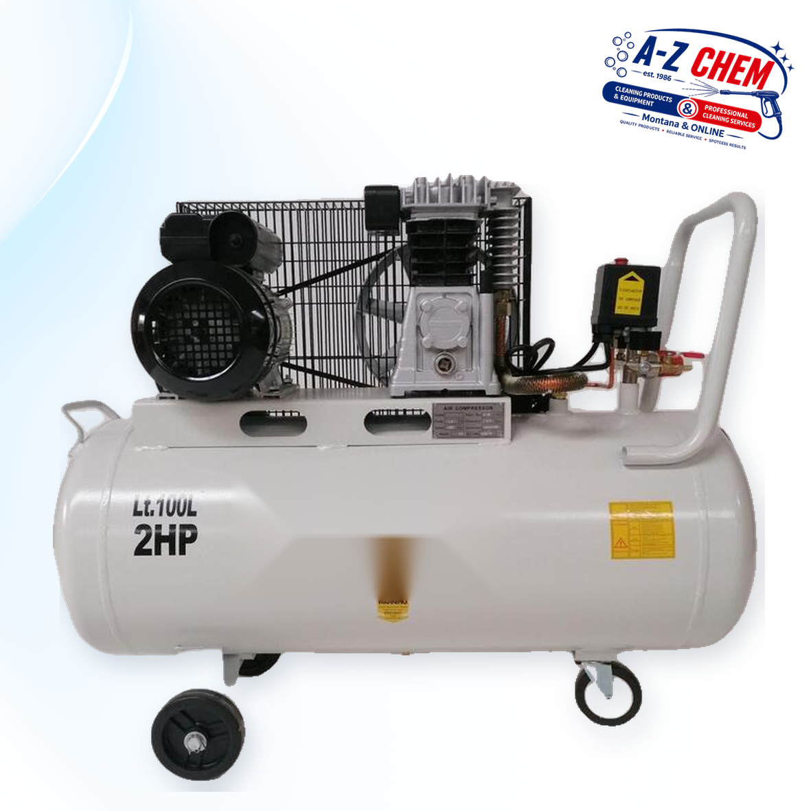 100L 2HP belt-driven electric air compressor – view 1