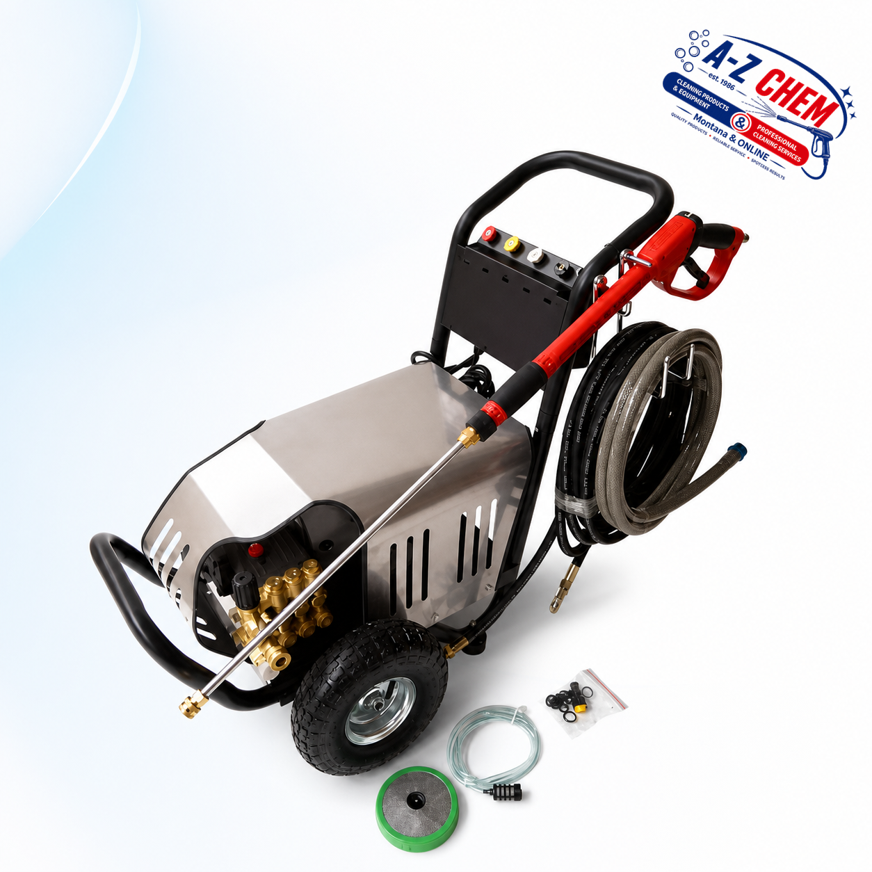 A-Z Chem commercial high pressure washer 220V 2.2kW 100 bar with hose and spray gun