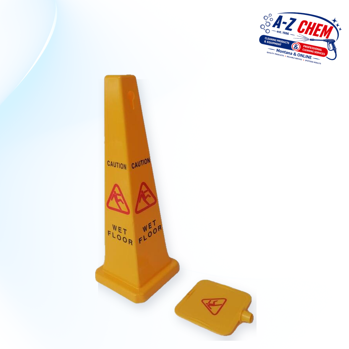 Large Triangular Cone Wet Floor Sign - product detail view 2 - A-Z Chem South Africa