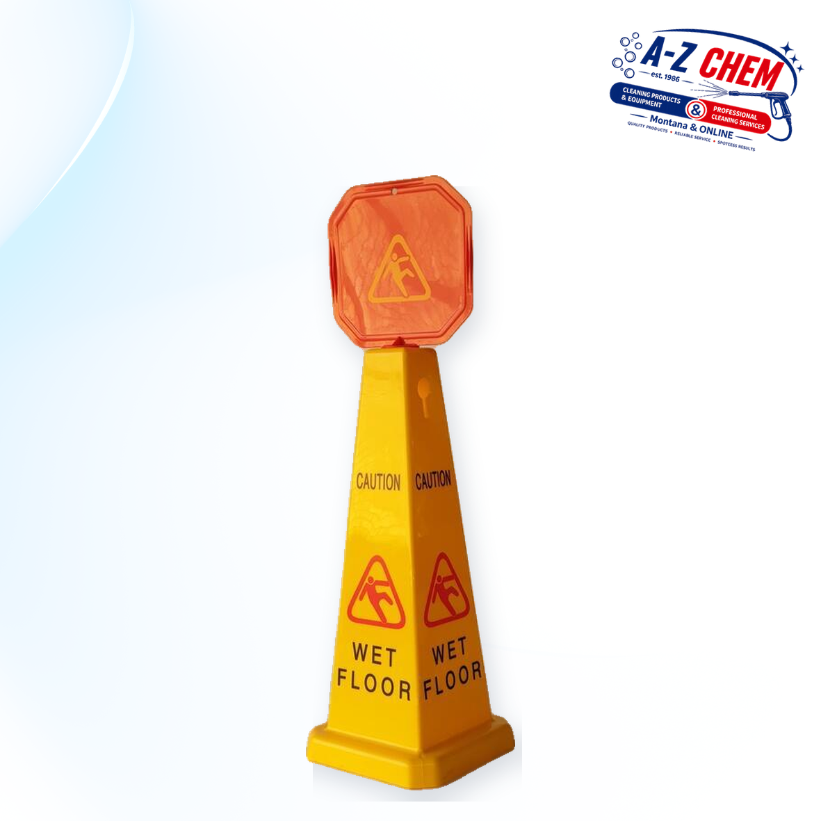 Wet Floor Sign Yellow Triangular Cone - main product view - A-Z Chem South Africa